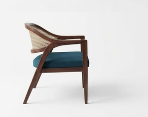 Sofá de Ratán y Madera Maciza de Estilo Minimalista Moderno, Cómodo Sillón Tapizado con Respaldo de Mimbre para Sala de Estar - Product Image 3