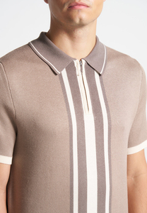Chemise à manches courtes tricotée pour homme, rayée, color-block, fermeture éclair sur le devant, style décontracté chic, polyester/coton, logo personnalisé, durable - Product Image 6