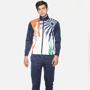 Ensemble de survêtement pour homme, bleu marine et blanc, imprimé par sublimation, uniforme d'entraînement, polyester et coton - Product Image 1