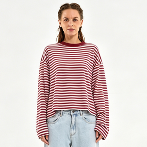 PIHA SPORTS Women Yellow O-Neck Short Sleeve Loose Fit T-Shirt Casual <b>Stripe</b> Jersey <b>Top</b> 100% Cotton Breathable Eco-Friendly - Product Image 6