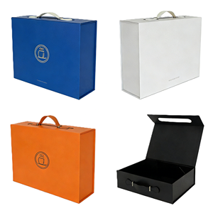 Caja de Regalo Magnética Plegable Rígida de Lujo Negra Personalizada, Empaque de Cartón Plegable Grande con Asa - Product Image 1