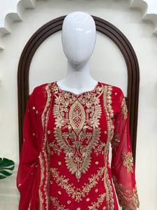 Nuevo Lanzamiento: Traje de Tres Piezas de Tela Chinon Resistente, Estilo Palazzo, para Fiestas y Bodas, Precio de Exportación al por Mayor - Product Image 6