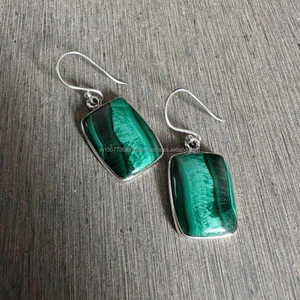 Solid 925 Sterling Silver Dangle <b>Earrings</b>, Natural Malachite Tear Drop Long <b>Earrings</b>, Handmade Gemstone Jewelry, Gift for Her - Product Image 2