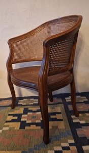 Silla de Comedor Tradicional de Madera Marrón y Ratán con Respaldo Alto, Sillón con Asiento Tejido a Mano, Muebles para el Hogar, Asientos para Restaurantes - Product Image 2