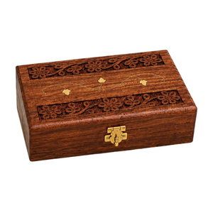 Caja de Joyería de Madera Tallada a Mano de Lujo al por Mayor, Estuche Organizador de Madera Maciza Vintage con Incrustaciones Decorativas de Latón - Product Image 1