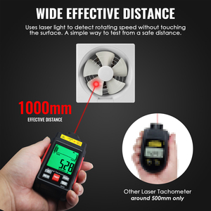Tachymètre photoélectrique numérique double mode haute précision – 10 à 99 999 tr/min, sans contact et avec fonction de comptage, avec grand écran LCD - Product Image 6