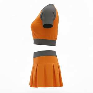 Conjunto de Uniforme de Porristas con Bloques de Color Naranja y Gris, Top Corto de Manga Corta con Falda Plisada, Ropa Deportiva para Mujer Adulta - Product Image 5