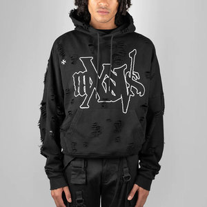 Sudadera con Capucha Minimalista con Detalles Desgastados, Costuras Deshilachadas, Mezcla de Algodón, Corte Moderno, Lavado Desgastado - Product Image 5