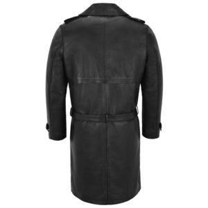 Manteau trench en cuir de mouton véritable pour homme, noir, double boutonnage, avec ceinture, manteau d'hiver, fabricant en gros - Product Image 3