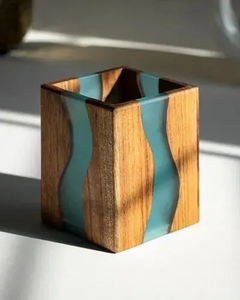 Hot Selling Resin Wood Bone Inlay Square Pen Holder for Office School or Home Use for Calendar Storage Lockers - Product Image 5