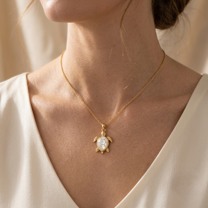 Wholesale Handmade Sea Turtle Pendant Mother Pearl Stone Brass <b>Jewelry</b> <b>Charm</b> Gold Plated Bezel Setting Ocean Animal Necklace - Product Image 4
