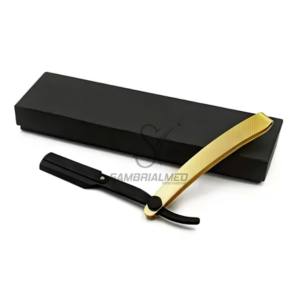 Sambrialmed International - Maquinilla de Afeitar de Hoja Recta, Chapada en Oro, Profesional, para Barbería, Afeitado Facial, Hoja Única de Acero Inoxidable - Product Image 1