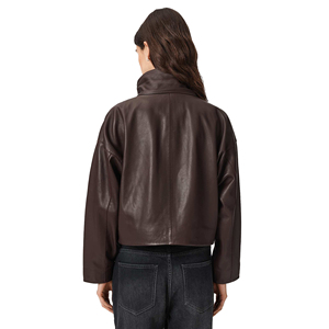 <b>Women</b> Classic Genuine <b>Leather</b> Bomber <b>Jacket</b> Ladies Zip-Up Breathable Finished Customized Embroidery Factory Price Wholesale - Product Image 2