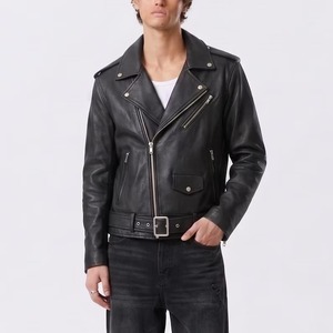 Men's Black Leather <b>Biker</b> <b>Jacket</b>, Classic Asymmetric Zip Real Leather <b>Jacket</b> - Product Image 4