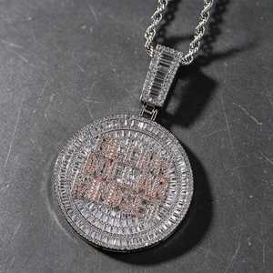 Pendentif en argent 925 serti de moissanite, lettre ronde, collier hip-hop pour homme - Product Image 6