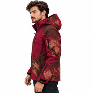 Chaqueta de esquí impermeable con capucha para hombre, abrigo cálido de invierno con patrón geométrico, chaqueta deportiva con cremallera para actividades al aire libre. - Product Image 3
