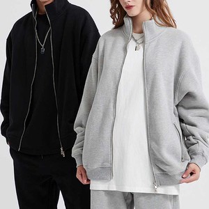 Men's Gray Zip-Up <b>Fleece</b> Pullover <b>Jacket</b> Regular Fit Hooded Cartoon Pattern Spring Wear Breathable 100% Cotton Knitted <b>Lined</b> - Product Image 3