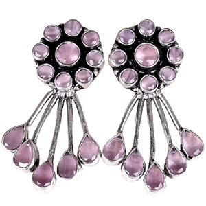 Oxidized Brass Antique Silver Plated Bezel Setting Trendy Pear Cut Quartz Pink Stone Butterfly Drop <b>Earrings</b> Women's Jewelry - Product Image 1