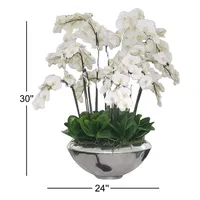 Vase de table moderne en fer et alliage de zinc, design côtier écologique, avec orchidées blanches et feuillage vert pour la décoration de Noël