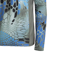 Op maat gemaakte hoogwaardige vissershemd voor heren, blauw herenhemd met lange mouwen en marlijnprint, sublimatie, UPF 50 anti-UV