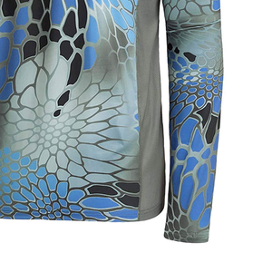 เสื้อตกปลาคุณภาพสูงแบบสั่งทำสำหรับผู้ชาย เสื้อตกปลาแขนยาวสีน้ำเงินพิมพ์ลายปลากระเบน ป้องกันรังสียูวี UPF 50 - Product Image 6
