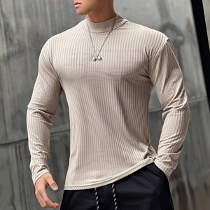 T-shirt de sport pour homme en coton uni, décontracté, à manches régulières, pour l'entraînement, élastique, respirant, séchage rapide, avec fermeture éclair sur le devant - Product Image 6