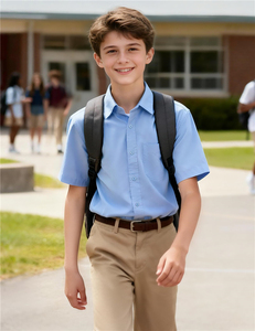 Chemises habillées boutonnées pour garçons 100% coton à manches courtes, uniforme scolaire primaire, chemise Oxford - Product Image 6