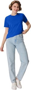 T-shirt à manches courtes pour femme, bleu royal, col rond, couleur unie, style décontracté, 100% coton, jersey respirant, coupe régulière - Product Image 6