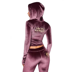 Ladies Casual Velvet Tracksuit Set Long Sleeve <b>Zip</b> <b>Up</b> <b>Jacket</b> and Straight Leg Pants for Autumn Winter - Product Image 4