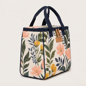 Eco Friendly Floral Jute Thermal Lifestyle <b>Bags</b> Cooler <b>Lunch</b> <b>Bag</b> Reusable Dual Zipper Large Capacity Women Picnic Food <b>Tote</b> - Product Image 2
