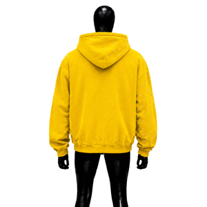 NUOVA Felpa con Cappuccio Gialla Oversize di Qualità con Zip e Stampa Astratta Urbana, Vestibilità Comoda, Stile Rilassato, Abbigliamento Streetwear per Interni - Product Image 2