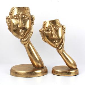 Escultura DE CARA fundida de aluminio (Juego de 2) con acabado antiguo de latón dorado esculturas antiguas personalizadas para decoración del hogar - Product Image 6