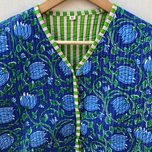 Veste matelassée en coton à bords bruts et patchwork ouvert pour femme, avec passepoil avant, faite à la main, nouveau style bohème - Product Image 2