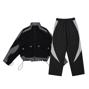 Ensemble de survêtement homme personnalisé coupe régulière grande taille automne léger 100% coton streetwear coupe-vent 2-en-1 haut et pantalon de jogging - Product Image 1
