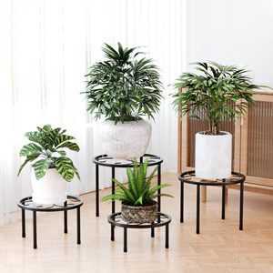 Set of 4 Metal Plant Stands for Indoor Outdoor Use Heavy Duty Black Round Flower Pot Stand with Raised Legs Decorative Plant - Product Image 2