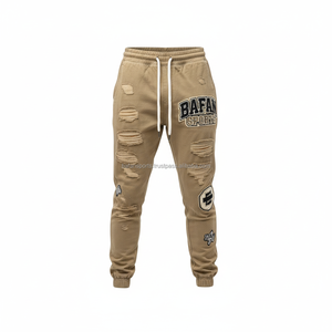 Haute qualité 320 GSM coton lourd polaire hommes survêtement pantalon Rip Design manchette élastique taille réglable Logo personnalisé lavé pantalons pour hommes - Product Image 1