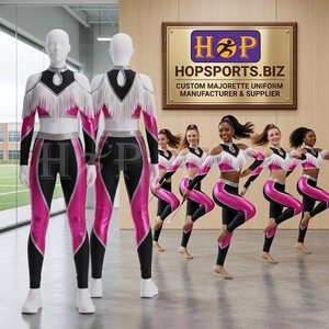 Tenue de performance personnalisée pour majorettes, avec paillettes et franges, pour hommes adultes, vêtements de performance légers en spandex/polyester - Product Image 1