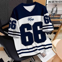 T-shirt blanc à manches courtes pour homme, rayures marine, numéro 6, coupe oversize, jersey décontracté 100 % coton, col rond, délavé à l'acide