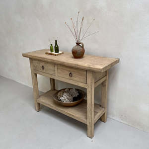 Rustic Solid Elm <b>Console</b> <b>Table</b> With Two Drawers Vintage Wooden Entryway <b>Desk</b> living room home decor - Product Image 3