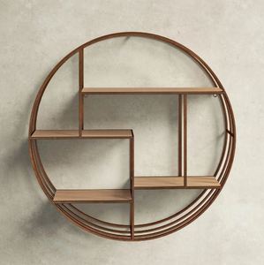 Contemporary Wood and Metal Wall <b>Shelf</b> With Black Powder Coating Finishes High Quality With Three Tiers For Storage at Wholesale - Product Image 1