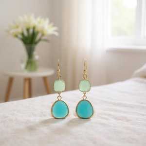 Light Mint Turquoise Earrings Dangle 925 Sterling <b>Silver</b> 14K Gold Plated Boho Gemstone Jewelry Gift For Women - Product Image 3