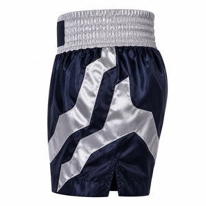 Unisex Boxing <b>Shorts</b> Navy <b>Silver</b> Satin Polyester/Nylon Quick Dry Regular Fit Stretch Martial Arts Wear Adults - Product Image 3