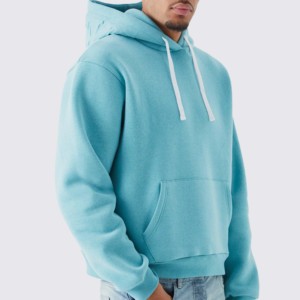 Men's <b>Light</b> Blue Hooded Sweatshirt Regular Fit Cotton French Terry Casual Autumn Wear Pocket Design - Product Image 2
