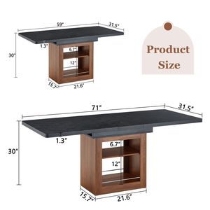 Table de cuisine et de salle à manger rectangulaire extensible noire de 59 à 71 pouces avec espace de rangement - Product Image 5