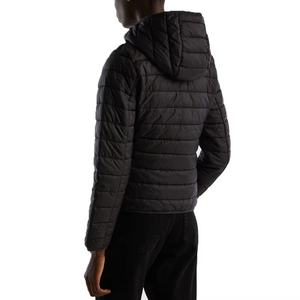 Quilted Hooded Jacket Women's Autumn <b>Black</b> Polyester Wadding Full Sleeve Zipper Closure Regular Fit Solid Color - Product Image 1