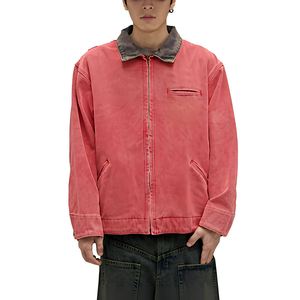 เสื้อแจ็คเก็ตผ้าลูกฟูกผู้ชายทรงปกติ ปกเสื้อพับได้ ปิดด้วยซิป สีพื้น สไตล์ลำลอง สำหรับฤดูใบไม้ร่วง - Product Image 1