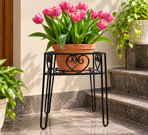 Support de plante vintage rétro en métal noir, hauteur 15 pouces, diamètre 10 pouces, support de pot de fleurs en fer, jardinière Gamla, intérieur/extérieur, jardin - Product Image 6