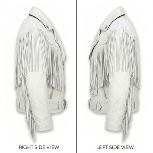 Premium White Cow Skin Leather Men's Windproof Fringe Vintage <b>Western</b> Cowboy Biker Style <b>Jacket</b> OEM Customization Available - Product Image 6