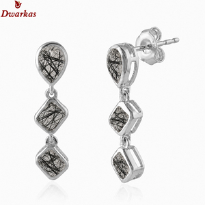 Custom trendy fashion <b>earrings</b> high quality 925 sterling <b>silver</b> golden rutile stone water <b>drop</b> <b>earring</b> for wedding anniversary - Product Image 3
