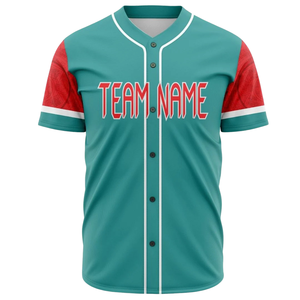 Maillot de baseball personnalisé pour homme, bleu sarcelle et rouge, à boutons, respirant, uniforme d'équipe de softball, chemise de sport athlétique pour l'entraînement et les matchs - Product Image 2